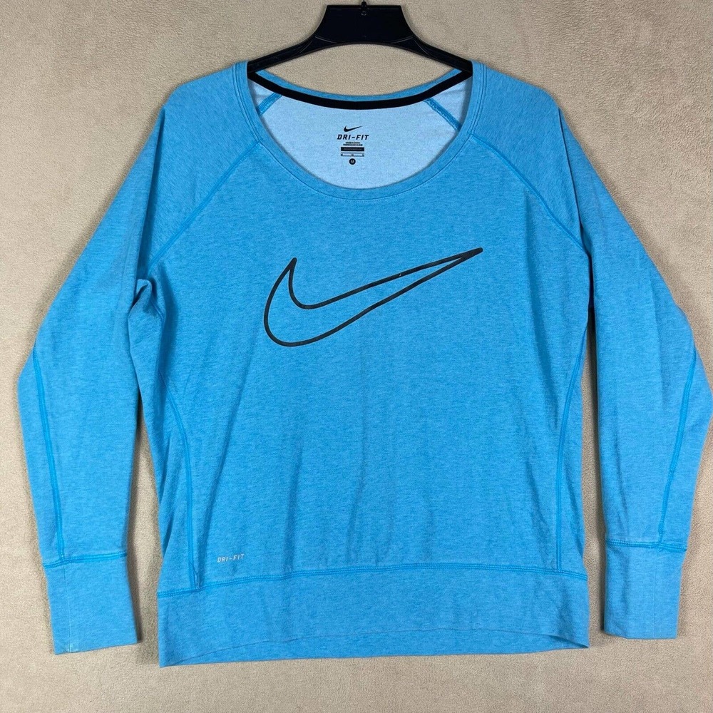 Nike Dri Fit Womens M Blue‎ Boat Neck Relaxed Fit Long Sleeve